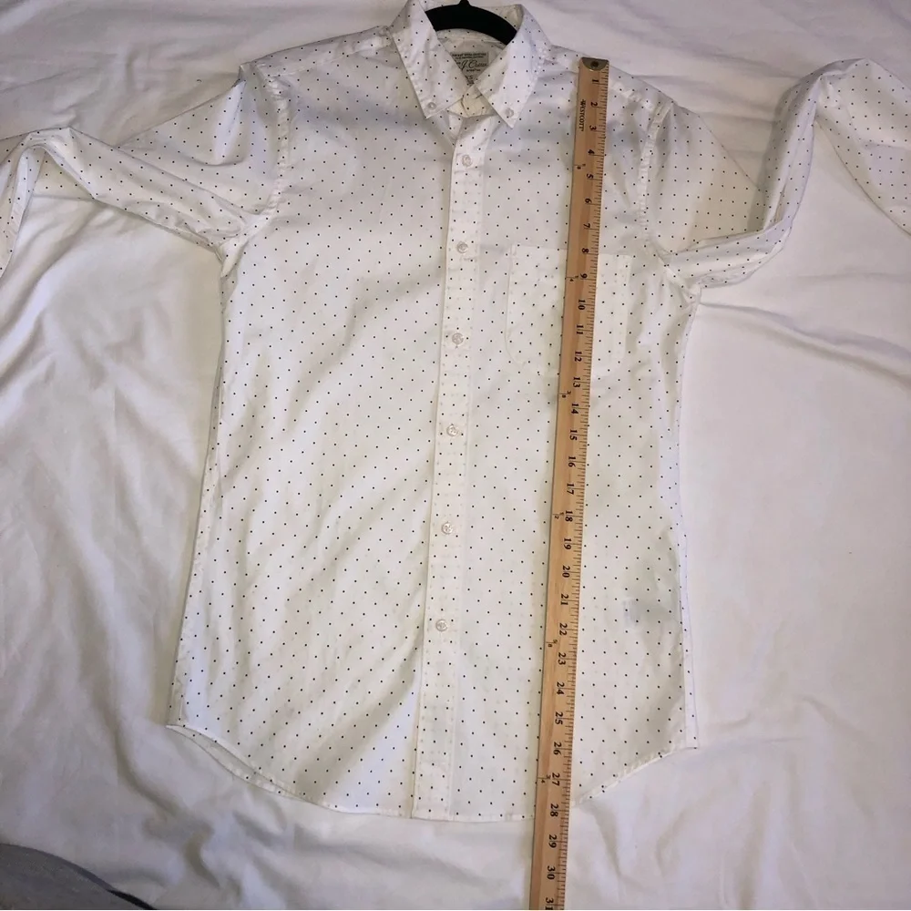 Jcrew Organic Cotton Mens Button Down Shirt  Polka Dot Black White Size XS